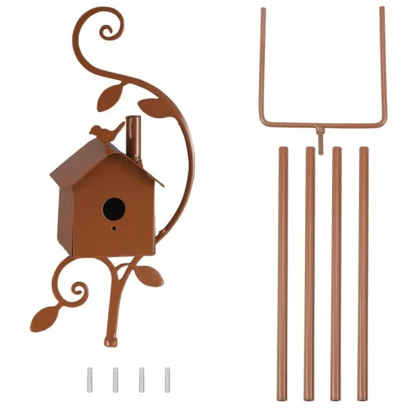 Metal Birdhouse Art Stake Outdoor Rustic Bird House Stand Garden Yard Decor - Image 8