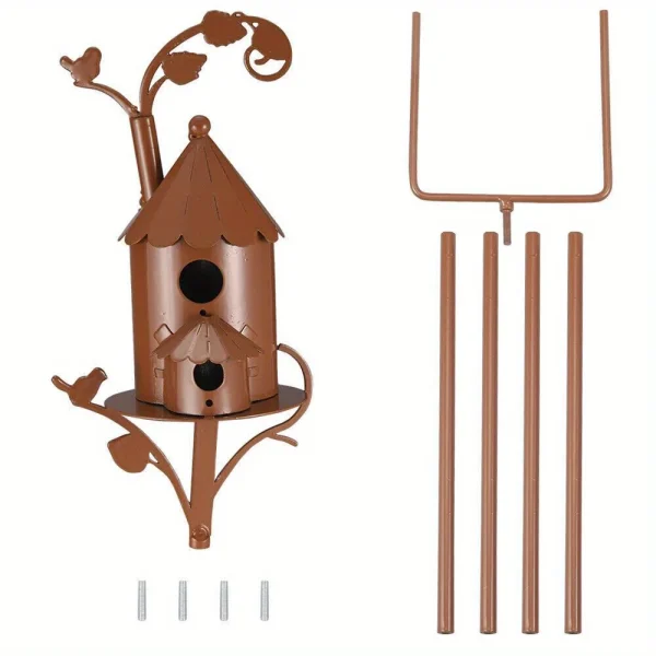 Metal Birdhouse Art Stake Outdoor Rustic Bird House Stand Garden Yard Decor - Image 9