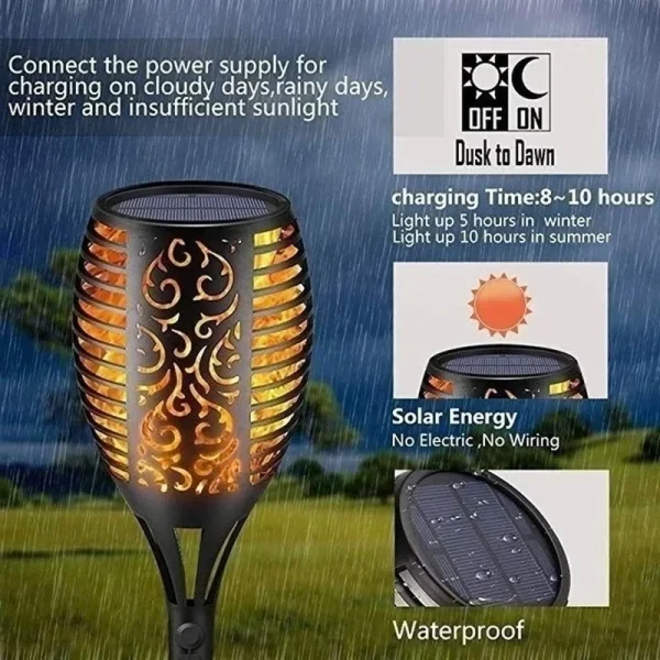 1-12PCS 12LED Solar Flame Torch Light Flickering Light Waterproof Garden Decoration Outdoor Lawn Path Yard Patio Floor Lamp - Image 2