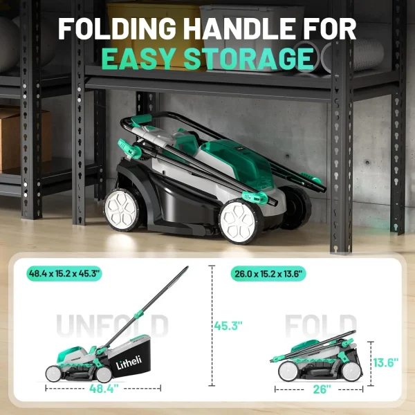 20V 13" Cordless Lawn Mower, Electric Lawn Mowers for Garden, Yard and Farm, 5 Heights, with Brushless Motor, 4.0Ah Battery & Ch - Image 4