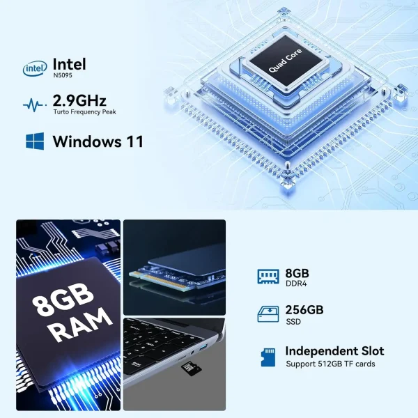 C-S156 15.6"Laptop Computer Windows 11 Quad-Core Celeron N5095 Processors Laptops IPS Display 5000mAh Battery 8GB DDR4 256GB SSD - Image 3