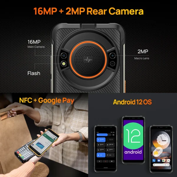 Ulefone Power Armor 16 Pro 9600mAh Rugged Waterproof Smartphone 64G ROM Android 12 NFC  Rugged Phone 2.4G/5G WiFi Global Version - Image 5