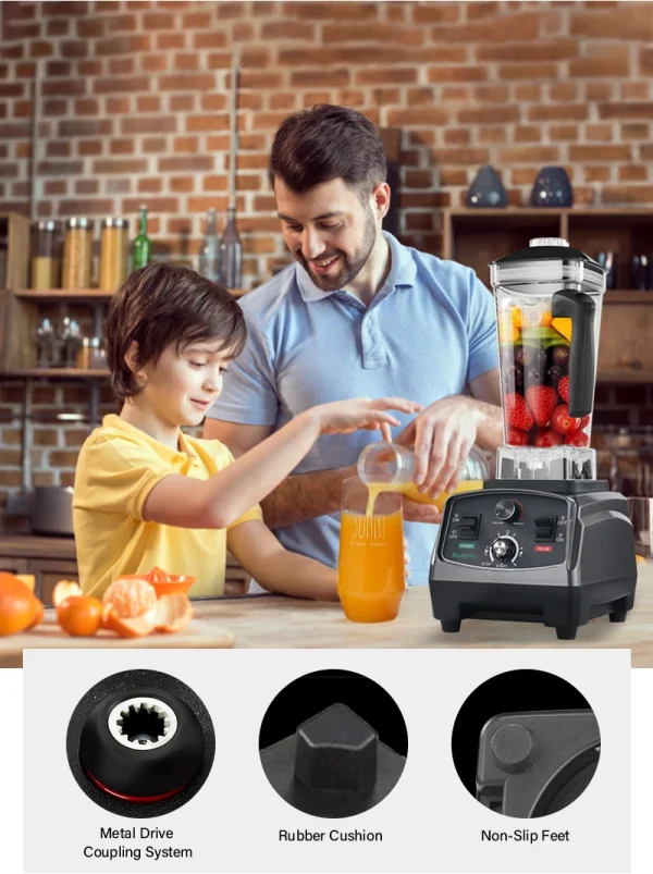 BioloMix 3HP 2200W Heavy Duty Commercial Grade Timer Blender Mixer Juicer Fruit Food Processor Ice Smoothies BPA Free 2L Jar - Image 6