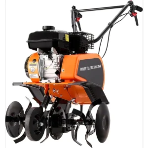 7HP 212CC 4-Stroke Gas Tiller Cultivator, Forward and Reverse Double-Clutch Rototiller, Gear Drive System Efficiently Transmits
