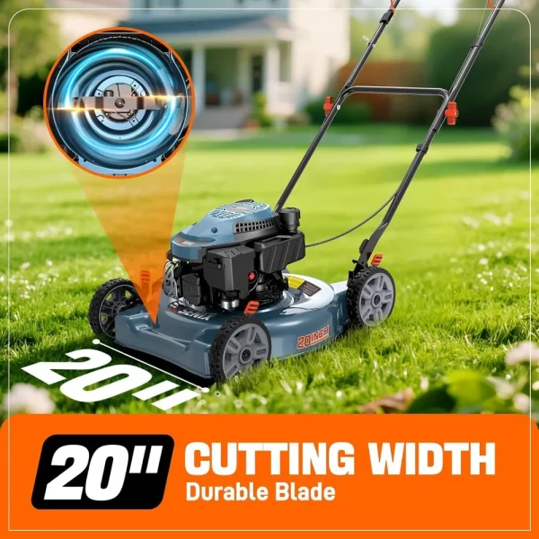 144 cc Gas Lawn Mower, 20 inch 4-Cycle Push Mower, Side Discharge, 5 Position Cutting Height Adjustment, Low Noise & Fuel-Effic - Image 2