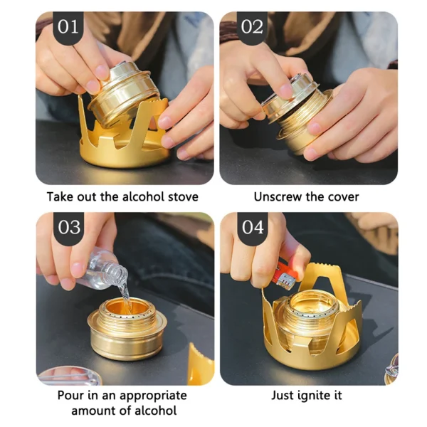 Portable Mini Alcohol Stove Adjustable Firepower Gasoline Stove Aluminum Alloy Bracket 360 Degree Combustion for Outdoor Picnic - Image 3