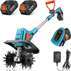 Seesii Electric Handheld Tiller for Gardening 300 RPM Rototiller Cordless Cultivator Battery Powered Garden Tiller