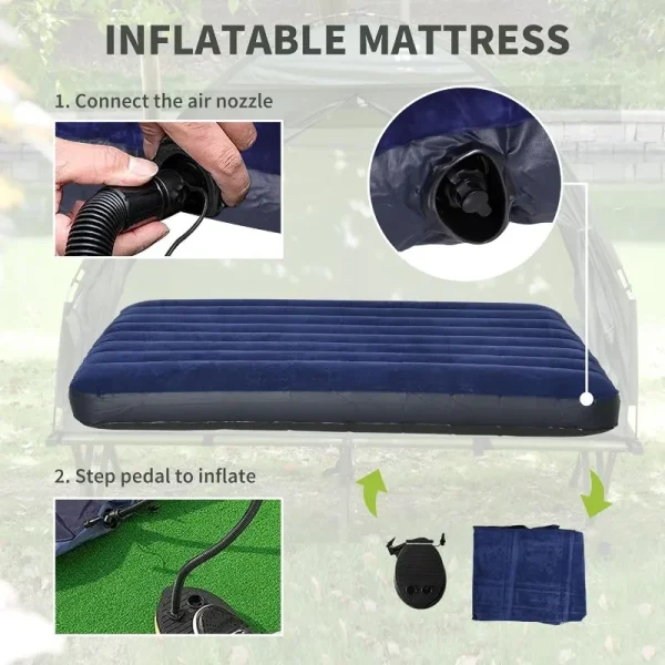 Outsunny 2 Person Foldable Camping Cot with Tent, Bedspread and Thick Air Mattress, 4-in-1 Elevated Camping Bed Tent - Image 6