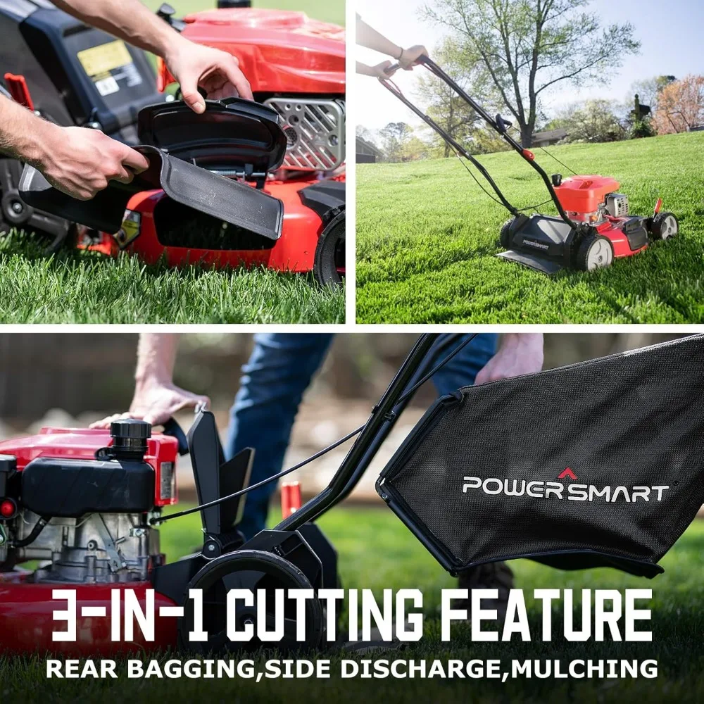 Lawn Mower Gas Powered, 18-Inch 144cc Engine 3-in-1 Walk-Behind Push Lawn Mower, Oil Included - Image 3