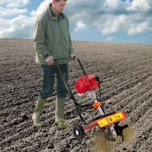 Garden Tiller Cultivator, Powerful 52cc Gas Powered Small Rototillers Air-Cooled 2 Stroke Engine Garden Yard Tilling Tool