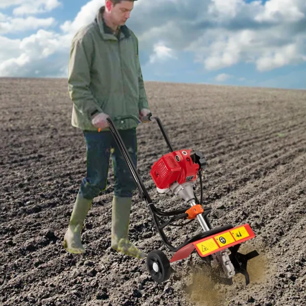 Garden Tiller Cultivator, Powerful 52cc Gas Powered Small Rototillers Air-Cooled 2 Stroke Engine Garden Yard Tilling Tool