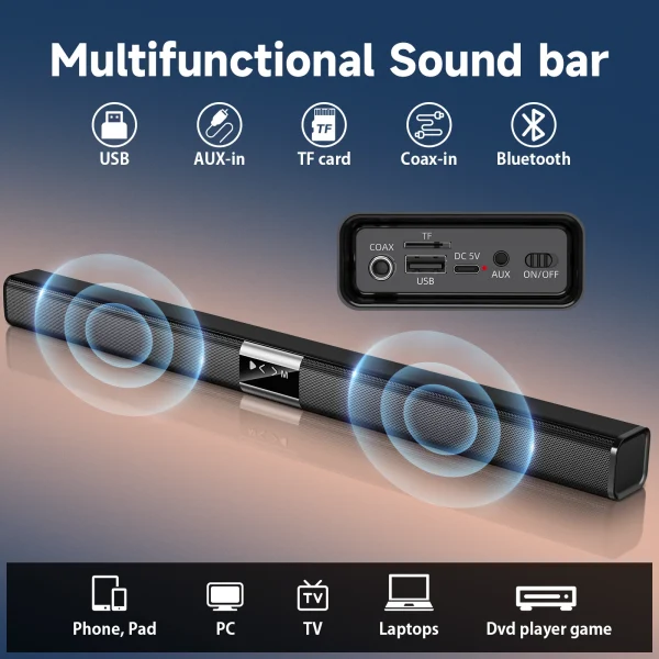 Tisco TV Sound Bars, Bluetooth 5.4 Speaker for TV, 2.0 Channels with Subwoofer, 3D Surround Sound System Home Theater, 3 EQ Mode - Image 2