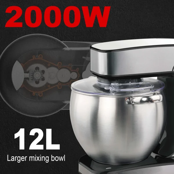 Electric Kitchen Mixer, Stainless Steel Bowl with Dough Hook, Whisk & Blender, Food Blender for Baking, Cake & Cook - Image 2