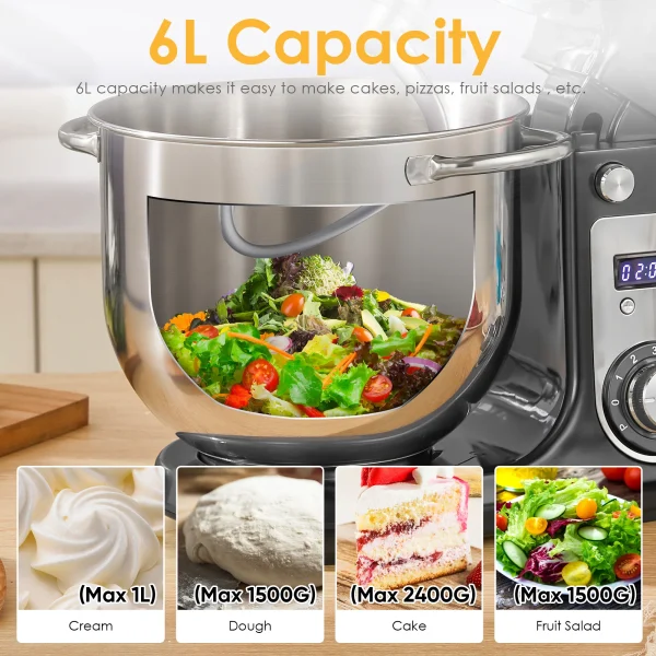 BioloMix Kitchen Food Stand Mixer, Blender, Quiet Motor, Cream Egg Whisk, Whip Dough Kneader, 6-Speed, 1200 W, 6 L, DC - Image 5