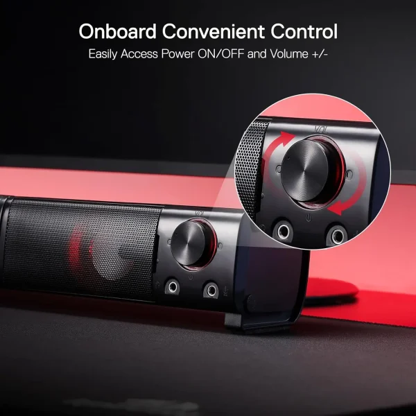 Redragon GS550 PC Gaming Speakers 2.0 Channel Desktop Computer Sound Bar  Quality Bass & Decent Red Backlit - Image 3