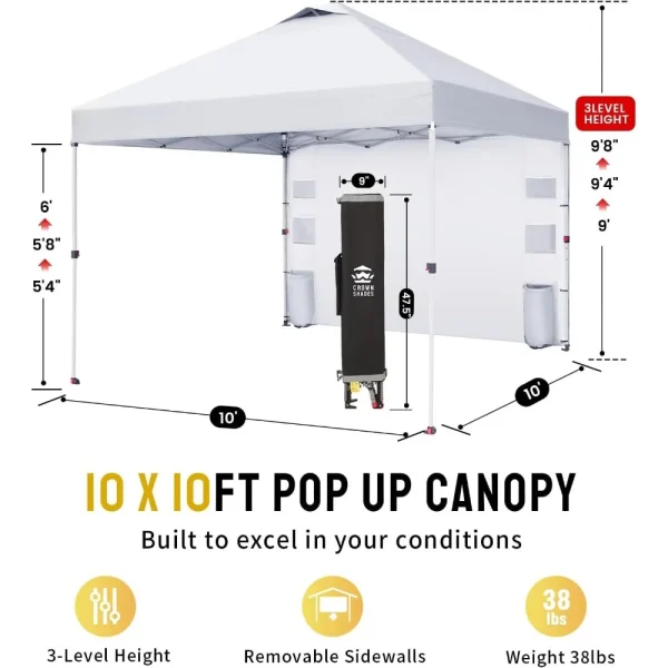 10x10 Canopy Tent Pop Up Canopy Outdoor Shade with Pockets Sidewall,with One Person Set Up Center Lock,Canopy Tent - Image 5