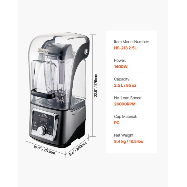 Succebuy 1400W Blender for Smoothies Multi-Functional Food Processing Blender&Noise Cover for Kitchen - Image 8