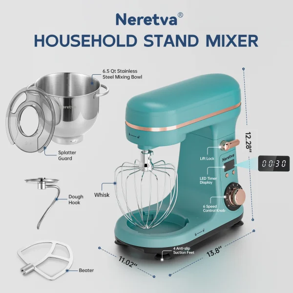 Neretva Stand Mixer, BPA-Free Stainless Steel Mixers Kitchen Electric Stand Mixer [6.34QT& 6-Speed& 400W] - Image 3