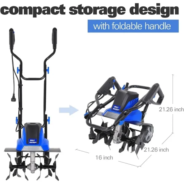 BILT HARD Tiller Cultivator 16 inch, 13.5 Amp 6 Steel Tines Tillers for Gardening Foldable, Electric Garden Rototiller - Image 4