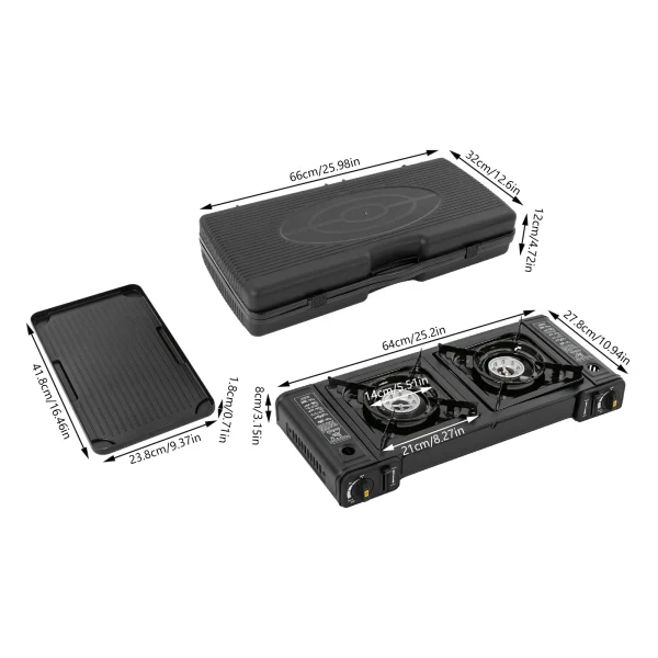 Double Burner Butane Stove Camping Stove Kit with Grill Plate and Carrying Case Portable Auto Ignition Camping Burner LPG - Image 3