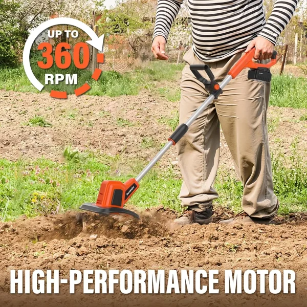 20V Cordless Tiller Cultivator, 9-Inch Electric Garden Tiller with 48 Steel Tines, 360RPM Battery Powered Rototiller for Gardeni - Image 2