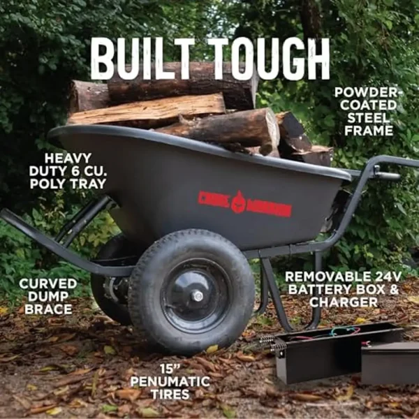 Electric Wheelbarrow Utility Cart 350 lbs Capacity 6 cu ft Poly Tray Battery Powered Steel Frame Durable Maneuverable Heavy Duty - Image 4