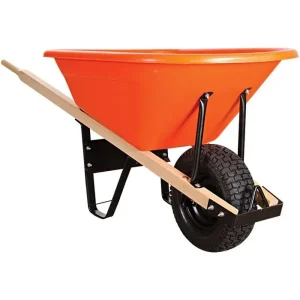6-Cubic-Foot Durable Wheelbarrow with Wooden Handles and Pneumatic Tire Smooth Operation