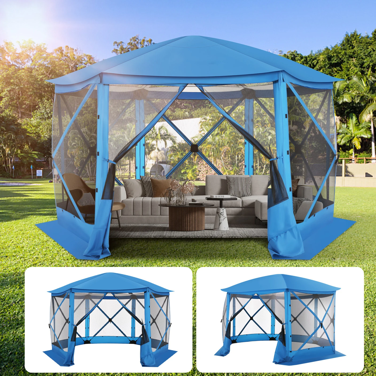 Pop up Gazebo Screen Tent Screen House for Camping, 12x12 Screen Room with Removable Roof, Outdoor Screened Gazebo with Netting, - Image 9