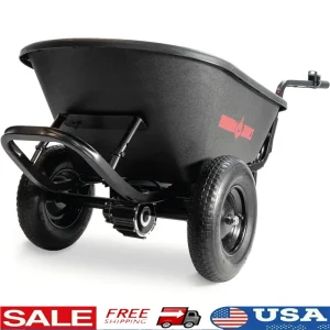 Electric Powered Wheelbarrow 24V Battery Operated 350lbs Capacity Heavy Duty Poly Tray 15 Inch Tires Durable Steel Frame