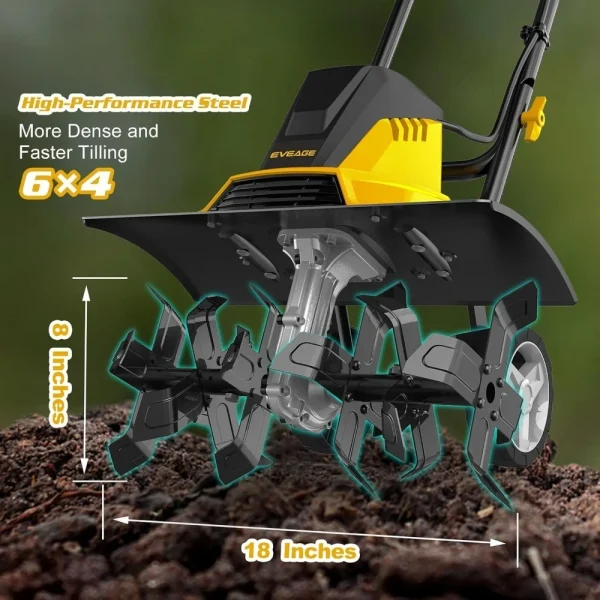 18-Inch 13.5AMP Rototiller for Garden Corded Electric Tiller Machine 4'' - 8'' Farm Tilling Depth, Foldable Handle 6x4 Tines - Image 3