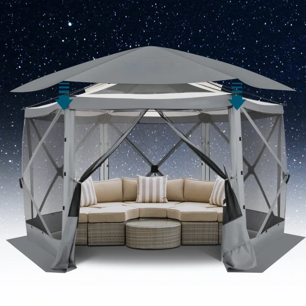 Pop up Gazebo Screen Tent Screen House for Camping,12x12FT Screen Room with Removable Roof,Outdoor Screened Gazebo  Hub Tent