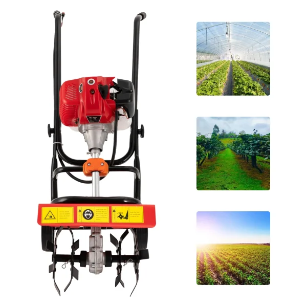 Garden Tiller Cultivator, Powerful 52cc Gas Powered Small Rototillers Air-Cooled 2 Stroke Engine Garden Yard Tilling Tool - Image 2
