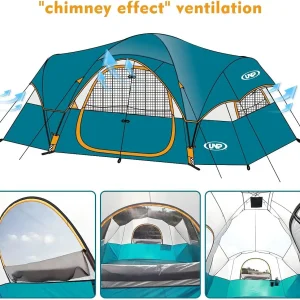 UNP Camping Tent 10-Person-Family Tents, Parties, Music Festival Tent, Big, Easy Up, 5 Large Mesh Windows, Double Layer, 2 Room,