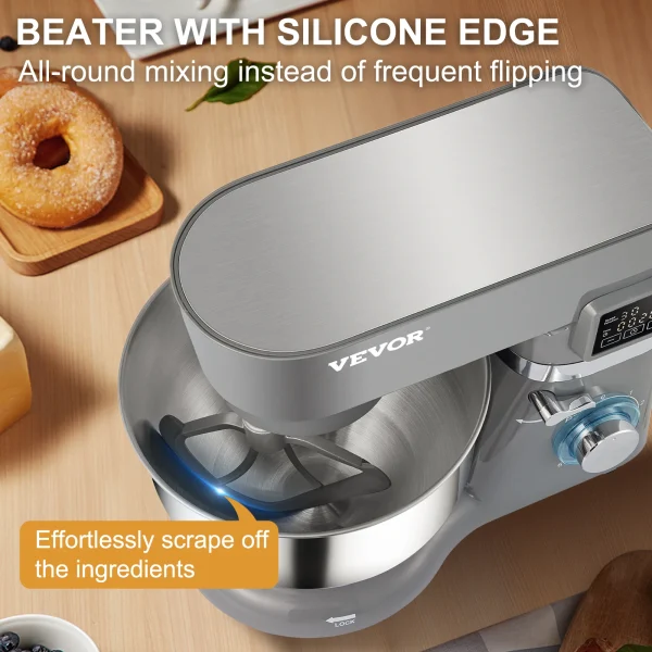 VEVOR Stand Mixer 660W Electric Dough Mixer with 6 Speeds LCD Screen Timing 5.8 Qt Stainless Steel Bowl Dough Hook Flat Beater - Image 4