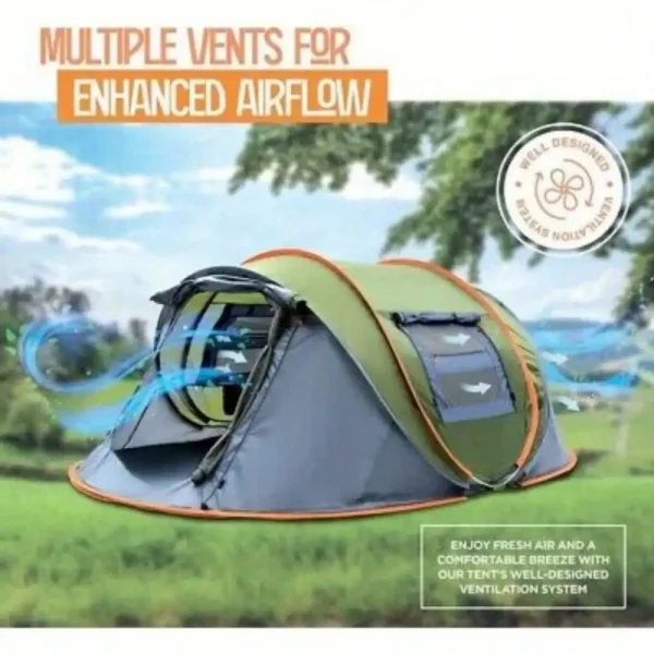 Camping Tent - 4-Person Easy Pop Up Tent with 2 Doors - UPF50+ Waterproof - Image 6