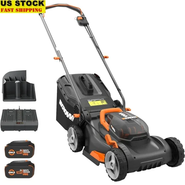 40V 17 Inch Cordless Lawn Mower Lightweight Compact Quiet Push Mower 2-in-1 Bagging Mulching 7 Position Height Adjustments