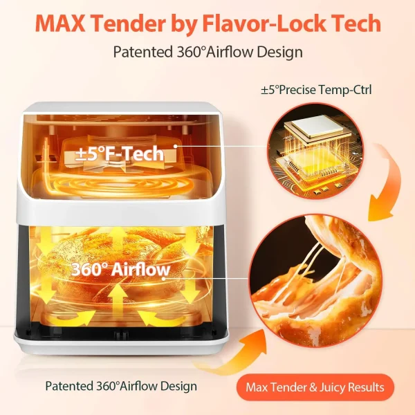 5.8QT Large Air Fryer, 12-in-1 Digital Airfryer with Clear Window, 40+ Recipes, Flavor-Lock Tech, Shake Reminder, Compact, Quiet - Image 5