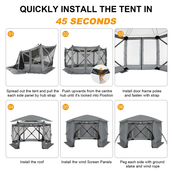Pop up Gazebo Screen Tent Screen House for Camping,12x12FT Screen Room with Removable Roof,Outdoor Screened Gazebo  Hub Tent - Image 6