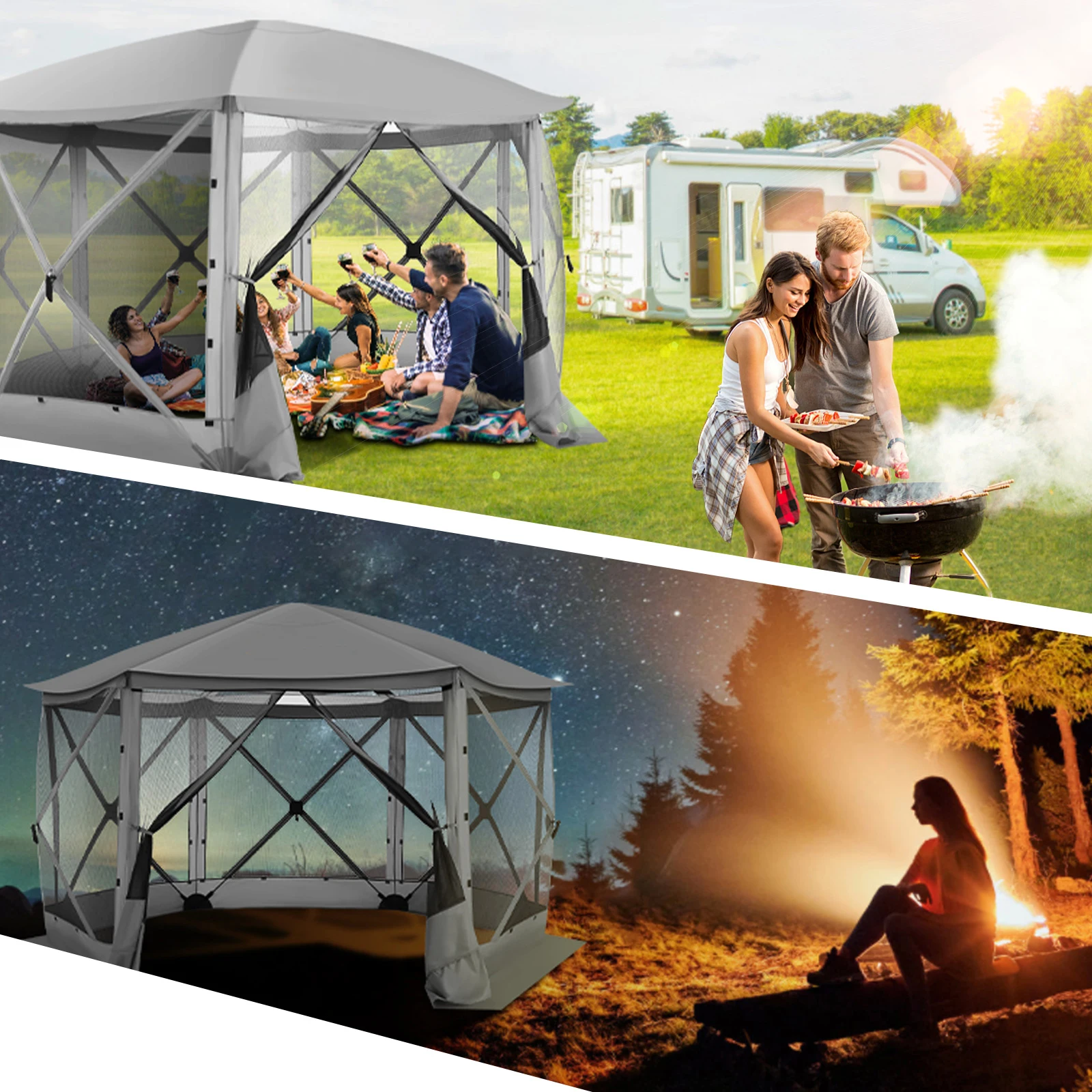 Pop up Gazebo Screen Tent Screen House for Camping, 12x12 Screen Room with Removable Roof, Outdoor Screened Gazebo with Netting, - Image 2