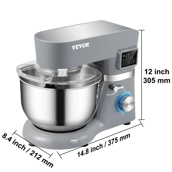 VEVOR Stand Mixer 660W Electric Dough Mixer with 6 Speeds LCD Screen Timing 5.8 Qt Stainless Steel Bowl Dough Hook Flat Beater - Image 7