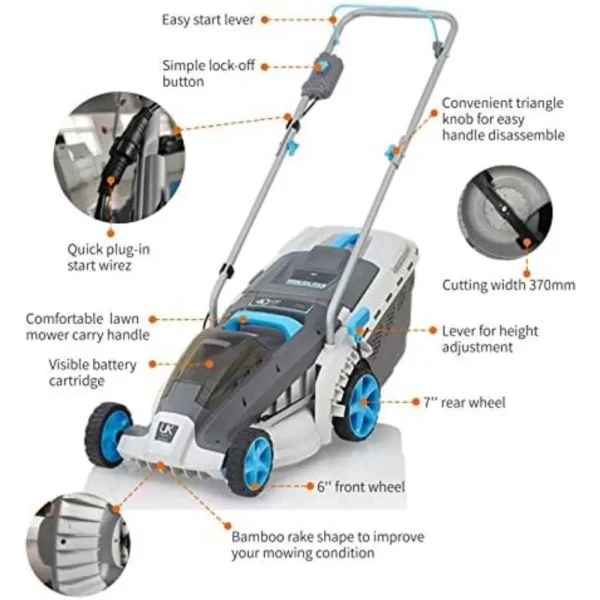 40V Cordless Lawn Mower 18 Inch Lightweight Lawnmower Brushless Motor 5 Cutting Heights Adjustable 2-1 Push Mowe W/Battery and F - Image 5