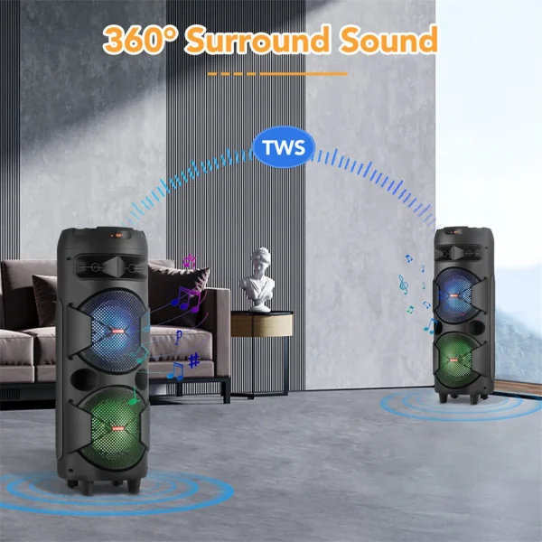 4000W Portable Bluetooth Speaker Dual 6.5" Woofer Sound System Party DJ With Microphone Remote Led Light TWS - Image 2
