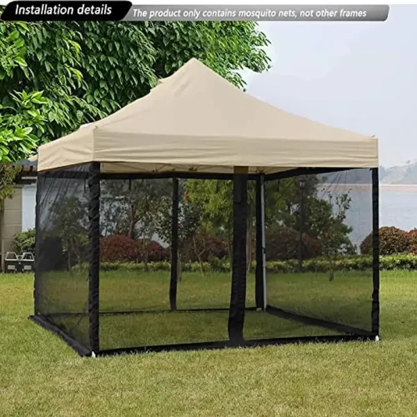 10x10 Mosquito Netting Patio Camping Gazebo Tent Double Door Side Screen Pop Up Canopy Easy Installation Black Net Reusable - Image 5