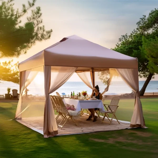 10' x 10' Pop Up Canopy Tent with Netting, Instant Gazebo, Ez up Screen House Room with Carry Bag, Height Adjustable, for Outdo - Image 5