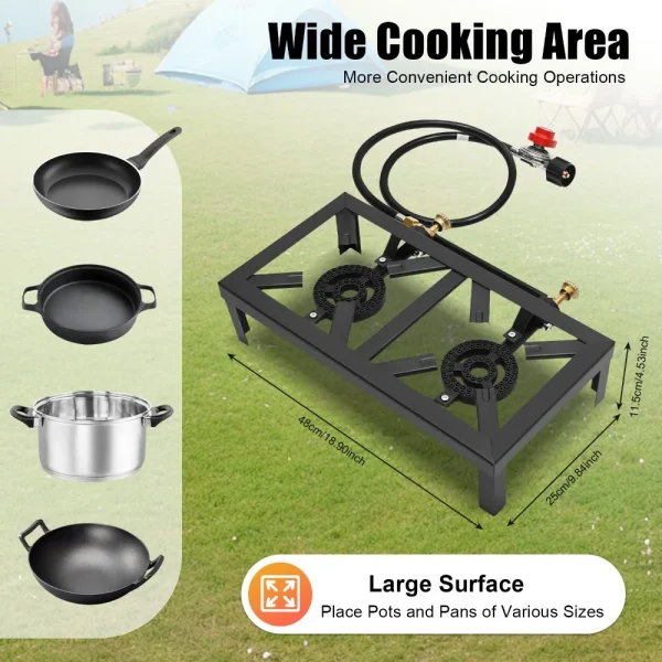 8000W Portable Camping 2 Burner Stove Outdoor BBQ Cooker Cast Iron Commercial Camping Stove with Regulator Hose Gas Cooker - Image 3