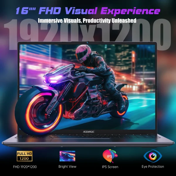 ACEMAGIC RX16 AMD Ryzen 7 6800H 16.1" Ultra Slim 4400MAH Laptop 16GB LPDDR5 Ram 512GB Rom Windows 11Pro BT5.2 Wifi 6 Notebook