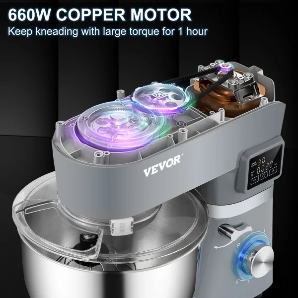 VEVOR Stand Mixer 660W Electric Dough Mixer with 6 Speeds LCD Screen Timing 5.8 Qt Stainless Steel Bowl Dough Hook Flat Beater - Image 5