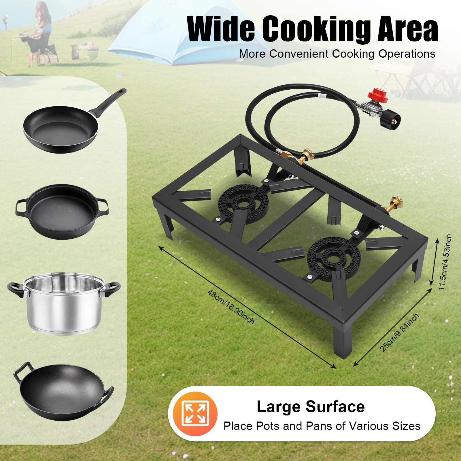 8000 W Camping Double Burner Stove, Portable Outdoor Gas Stove Propane Cooker with Regulator Hose (0-10PSI), for Camping, BBQ - Image 4