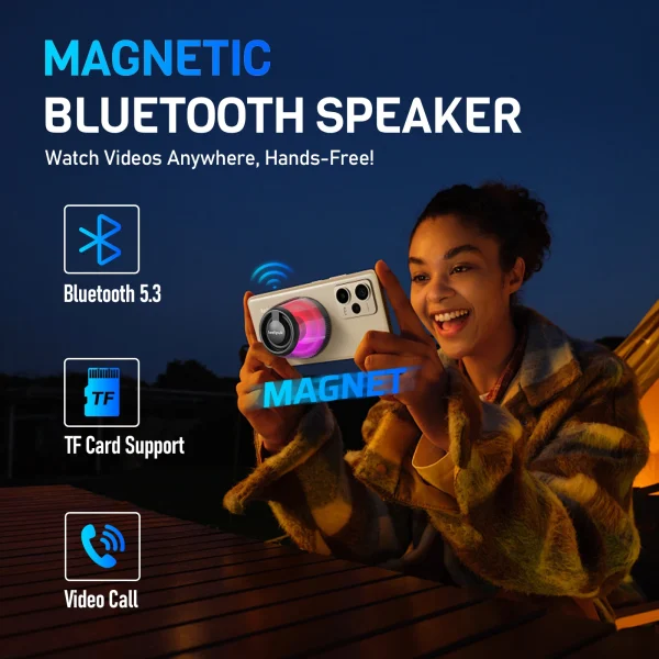 Cyber Style Magnetic Wireless Mini Speaker, 5.1 Surround Sound, High Definition Audio, Dual Stereo Bass,USB Type-C Charging, - Image 4