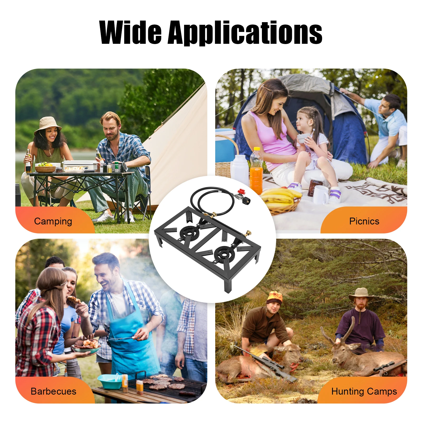 8000 W Camping Double Burner Stove, Portable Outdoor Gas Stove Propane Cooker with Regulator Hose (0-10PSI), for Camping, BBQ - Image 6